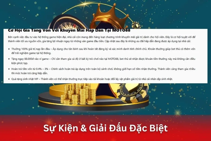 Sự Kiện & Giải Đấu Đặc Biệt tringn khuyến mãi MOTO88